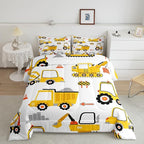 Cartoon Car Comforter Set Kids Construction Comforter for Boys Equipment Trucks Bedding Set Breathable Cartoon Yellow Car Excavator Tractor Duvet Set Room Decor Quilt Set Full Size