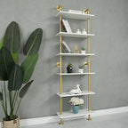 6 Tier Gold Bookshelf, White and Gold Shelves, Modern Shelves Shelf Bookcase Metal Mid Century Open Industrial Wall Mount Accents Decor Retail Shelving Vertical for Living Room