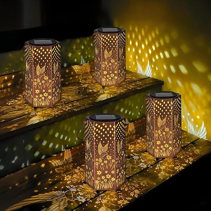 4 Pack Hummingbird Solar Lanterns Outdoor Waterproof - Birthday Gifts for Women, Men, Mom, Solar Lights Outdoor Hanging Garden Decor for Outside, Patio, Outdoor, Yard, Lawn, Balcony