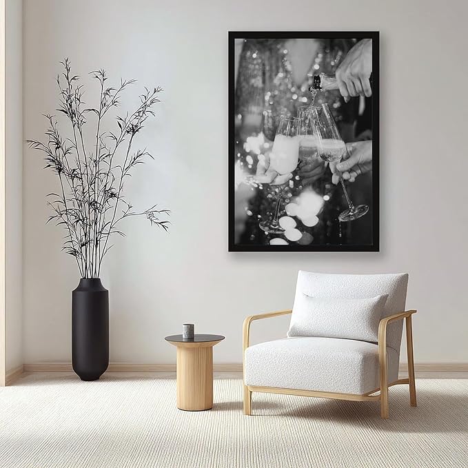 UXCBIA Pouring Champagne, Black And White, Cheers Poster, Bar Cart, Party, Celebration, Decor, Bar Wall Canvas Poster Wall Art Decor Print Picture Paintings for Living Room Bedroom Decoration Black F