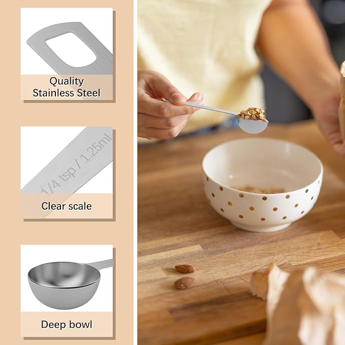 5PCS 1/4tsp (1.25ml) Single Measuring Spoon, Stainless Steel Individual Teaspoons Only
