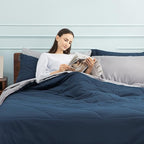 Bedsure Navy Bed Sets Twin - 5 Pieces Reversible Twin Comforter Sets, Twin Bedding Set with Comforters, Sheets, Pillowcase & Sham