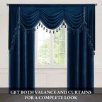 Navy Blue Waterfall Velvet Curtain Valances W79 inches, 1 Panel | Super Soft Velvet Fabric, Waterfall Swag Valances for Kitchen, Living Room, Extra Wide Room Divider Curtains for Dining Room