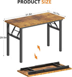 DlandHome 31.5 Inch Small Folding Computer Desk for Home Office, Retro | Foldable Writing Table for Small Spaces Bedroom, No Assembly Required, Wood Top Metal Frame, Collapsible Compact Easy Storage