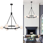 6-Light Globe Chandelier Mid Century Black Chandeliers,Modern Globe Round Pendant Light Fixture for Dining Room Over Table,Sputnik Pendant Light Fixture for Living Room Foyer Bedroom T720666CH-BK