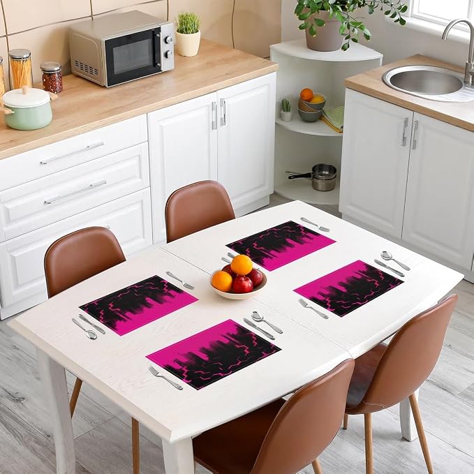 Feelyou Hot Pink Honeycomb Placemats Set of 4 18"x12" Hexagonal Table Place Mats, Decor Abstract Geometrical Placemat for Kitchen Dining Table Decor Indoor Outdoor Geometric