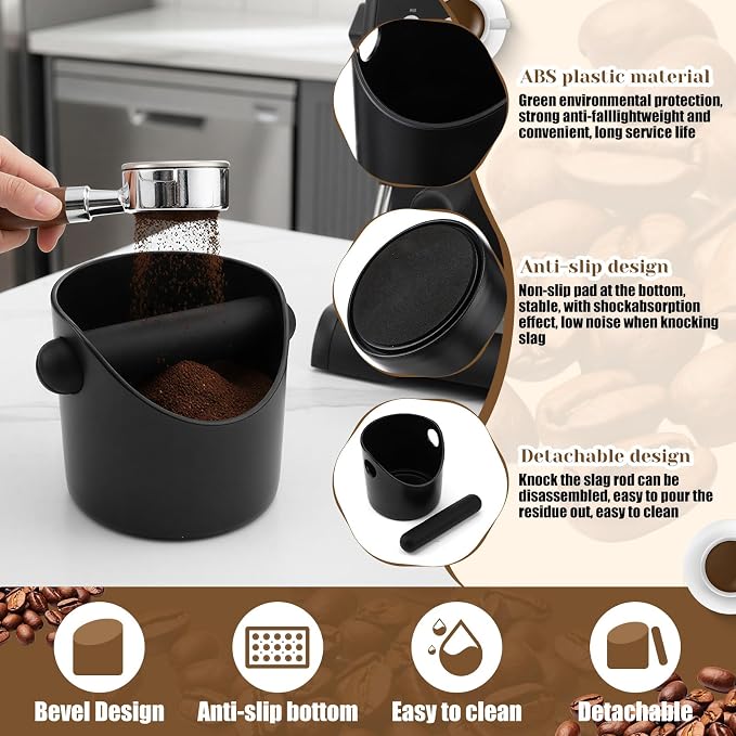 9 Pcs Espresso Knock Box Kit 23.6" x 15.8" Large Silicone Coffee Mat Espresso Tamping Mat with Coffee Station Organizer Removable Rod Coasters Under Machine Accessories Set for Home Barista