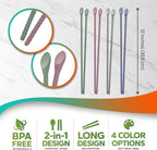 Reusable Long Silicone Cooking Chopsticks with Spoon 12 Inches 2 Pairs Set, Dishwasher Safe, BPA-free Non-Slip, Korean Japanese Kitchen Utensils (Pastel Blue 2 Set)