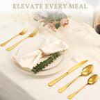 Astercook Silverware Set 48-Piece Gold Flatware Set with Steak Knives Food-Grade Stainless Steel Cutlery Set for 8 Mirror Polished Utensils Set Include Spoons and Forks for Home Kitchen Restaurant