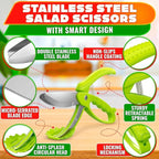 Salad Scissors for Chopped Salad, Two-Blade, Spring-Loaded System | 8.9" Salad Chopper Scissors for Fast Double Cutting; Chops Lettuce, Veggies, and Fruits; Non-Slip Handle; Anti-Slash Head