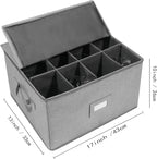 Stemware Storage Cases, Wine Glass Storage Box Containers with Dividers | Stackable China Storage Containers for 12 Wine Glasses, Drinkware, Glassware or Crystal (Light Grey)