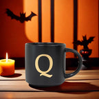 COLLECTIVE HOME - Monogram Ceramic Mugs, 15 oz Golden Initial Black Coffee Cups, Elegant Alphabet Tea Mugs, Elegant Personalized Mug with Gift Box, Unique Mug with Double Side Capital Lette (Q)