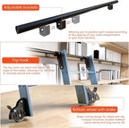 DIYHD 120" Rolling Library Ladder with Handrail, 4FT Sliding Rail, Blue | 10-Step lightweight ladder with space-saving upright storage, Telescopic top hooks, Locking bottom rollers, 300lbs capacity