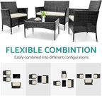 Patio Furniture, 4 Piece Conversation Set, Outdoor Wicker Rattan Table and Chairs, Sectional Sofa with Thick Cushion for Garden, Yard, or Porch, Dark Black