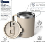 TILUCK 12 oz Insulated Coffee Mug with Lid and Handle | BPA-Free Lid, Double-Wall Vacuum Insulation, Stainless Steel Coffee Cup, Dishwasher Safe Mug for Hot & Cold Drinks, MistyGray