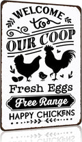 Funny Chicken Gifts Welcome To Our Coop Tin Sign for Home Farm Chicken Coop Farmhouse Kicthen Garden Decor 8 X 12 Inch (3521)