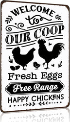 Funny Chicken Gifts Welcome To Our Coop Tin Sign for Home Farm Chicken Coop Farmhouse Kicthen Garden Decor 8 X 12 Inch (3521)