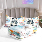 Panda Comforter Set Queen Size - Panda Bedding for Boys Girls Cute Panda Set Cartoon Pandas Print Comfort Queen Bedding Set for Kids Teens, 1 Comforter+2 Pillowcases