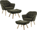 Modern Sherpa Accent Chair with Ottoman Set of 2, Fluffy Upholstered Lounge Chair with Footrest, Comfy Living Room Side Boucle Armchair for Small Space Bedroom, Green