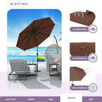 Midtown Umbrellas Sunbrella Umbrella 9 Feet Outdoor Umbrella With Sunbrella Bay Brown Acrylic Fabric - Auto-Tilt Aluminum Frame Patio Umbrella For Backyard, Deck, Garden, Pool - Black Pole