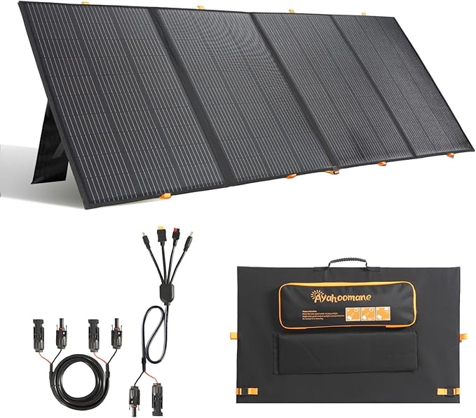 400W Portable Solar Panel,Foldable Solar Panel Power Backup,36V Output Solar Charger for Power Station Off Grid Outdoor Activities, RV, Marine,Camping, Solar Generator, IP67 Waterproof