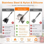 Palksky Meat Masher, 11 Inch Stainless Steel Ground Beef Masher with 6-Blade Head, Heavy Duty Meat Chopper for Ground Beef, Hamburger Smasher Tool for Potatoes, Chicken and Meal Prep