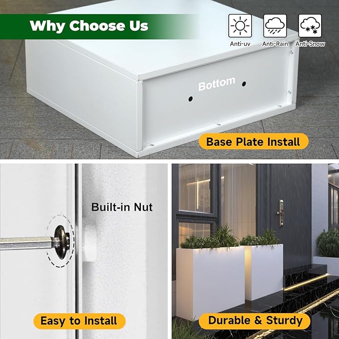 Galvanized Steel Metallic Heavy Planter for Outdoor Plants Metal Outdoor Planter Spliced Flower Box with Partitions for Outside,Indoor,Garden (White, 30 * 12 * 24)