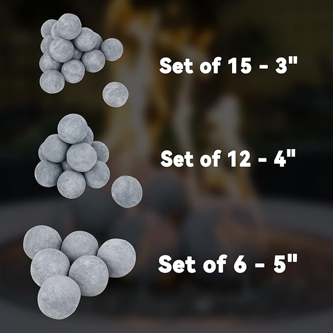 Skyflame Ceramic Fireplace Balls, Set of 12 Round Fire Stones Set for Indoor and Outdoor Fire Pits or Fireplaces Accessory, 4 Inch, Gray