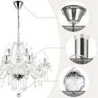 Modern Elegant 8 Lights K9 Crystal Glass Chandelier Pendant Ceiling Lighting European Style for Dining Living Room Bedroom Transparent, 8 E12 Bulbs Required