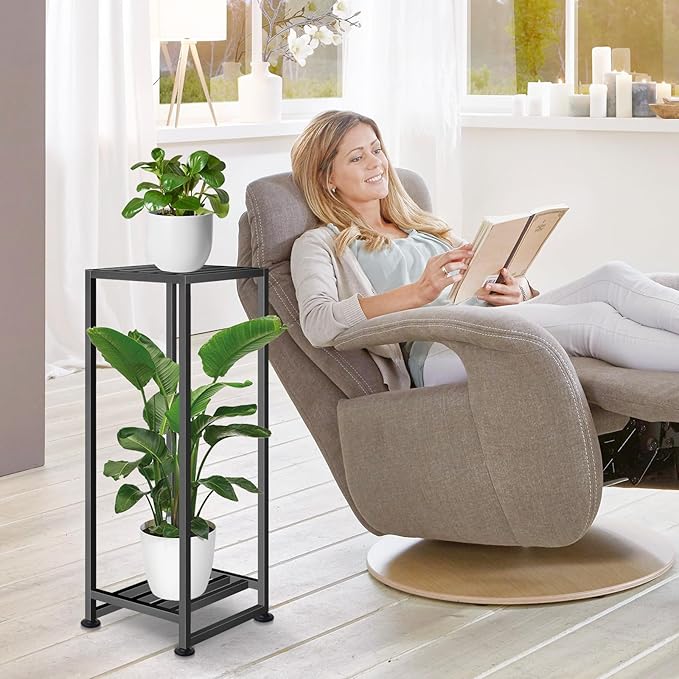 Plant Stand Indoor Outdoor, Wrought Iron Plant Stands 2 Tier Heavy Duty Metal Pedestal Stand Decorative Flower Stand for Patio Garden Deck Living Room