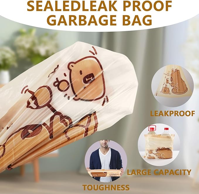 VOK 8 Gallon Trash Bags with Capybara Printed, Drawstring Medium Garbage Bags, Tear-Resistant & Leak-Proof Kitchen/Office Trash Can Liners, Trash Bags 8 Gallon with Secure Tie, 100 Counts