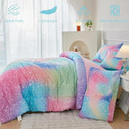 PERFEMET Full Size Comforter Sets for Kids Girls 6 Pieces Pink Green Ombre Rainbow Bedding Set Colorful Tie Dye Glitter Teen Girls Bed in A Bag