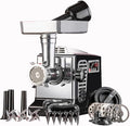 STX Turboforce II "Platinum" Heavy Duty Electric Meat Grinder & Sausage Stuffer: 6 Grinding Plates, 3 S/S Blades, 3 Sausage Tubes, Kubbe, 2 Meat Claws, Burger-Slider Patty Maker - Black