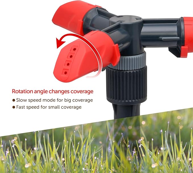 Eden 94141 Adjustable 360° Revolving Sprinkler for Lawn and Garden – 15 Nozzles, 5" Riser, Spike Base
