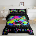 Feelyou Kids Ice Hockey Comforter Set Twin Size Gaming Sports Bedding Set for Boys Girls Teens Bedroom Decor Ice Sports Games Tie Dye Comforter Hockey Player Duvet Set with 1 Pillow Case