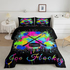 Feelyou Kids Ice Hockey Comforter Set Twin Size Gaming Sports Bedding Set for Boys Girls Teens Bedroom Decor Ice Sports Games Tie Dye Comforter Hockey Player Duvet Set with 1 Pillow Case