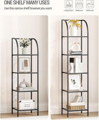 Bookcase Bookshelf, Tempered Glass Arched Bookshelf for More Storage, Slim Shelving Unit for Bedroom, Bathroom, Home Office, Steel Frame, 4 Tier Black BC20499B