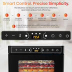 8-Tray Food Dehydrator, 400W, Stainless Steel, 195°F & 24H Time Control | Visible Window Built-in Lighting Stainless Steel