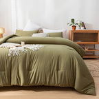 Olive Green Queen Comforter Set 3PCS Farmhouse Bed Comforter Set Queen Size Soft Lightweight Down Alternative Microfiber Comforter for All Season (1 Comforter, 2 Pillowcases)