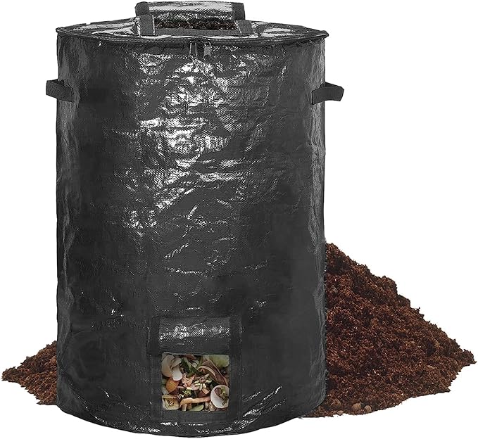 Large Compost Bin Bags,Garden Compost Bin Bags 80 Gallon(300L) Outdoor Collapsible Garden Yard Garbage Cans Leaf Bag (Black 2pcs)