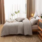 King Comforter Set Tannish Grey Solid Color Lightweight Bedding Comforter Sets 3pcs (1 Comforter, 2 Pillowcases) Soft Microfiber Down Alternative Comforter for All Season