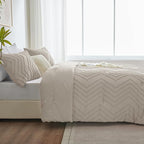 CozyLux California King Size Comforter Set Beige - 3 Pieces Cal King Boho Tufted Shabby Chic Bedding Comforter Set for All Seasons, Chevron Bedding Sets with Comforter & 2 Pillow Shams