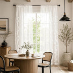 White Rod Pocket Sheer Curtains 96 inches Long Leaves Embroidered Window Curtain Sheer Voile Panels for Living Room & Bedroom, 60x96,Two Panels