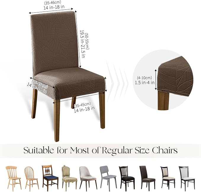 MOSAYT 100% Waterproof Dining Room Chair Covers Set of 6, Super Fit Stretch Jacquard Parson Chairs Slipcovers Removable Washable Chair Seat Protectors for Home, Kitchen, Banquet (Taupe)