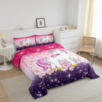 Unicorn Comforter Set Full Glitter Bedding Set Cherry Blossoms Duvet Insert Kids Cartoon Kawaii Animal Down Comforter Ombre Galaxy Stars Fantasy Girls Room Decor Quilt Set Aesthetic Pink Purple
