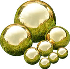 Nerien Gazing Ball, Stainless Steel Garden Mirror Globe, Polished Ornament Sphere, Hollow Floating Reflective Hemisphere, for Home Outdoor Pond Housewarming Swimming Pool Decoration, Gold, 8Pcs