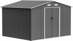 10X8 FT Outdoor Storage Shed with Galvanized Steel Construction & Lockable Doors,All Weather Garden Tool House Sheds W/Sliding Doors and Padlock,for Patio,Backyard,Lawn,Gray