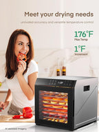 FOHERE Food Dehydrator 1000W 10 Trays with Digital Timer 176 Degrees | Large 9.04 square foot drying space with light. For dog treats, herbs, meat, fruit and yogurt.