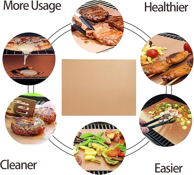 Grill Mats for Outdoor Grill, Set of 9 Copper Grill Mat For Gas Grill, 100% Non-Stick Copper Sheets for Grilling, 15.75 X 13 Inch