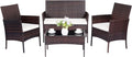 Patio Furniture Set,4 Piece Garden Conversation Set, Outdoor Wicker Rattan Table and Chairs, Black Patio Set, Sectional Sofa with Thick Cushion for Garden, Yard, or Porch (Brown/Beige)